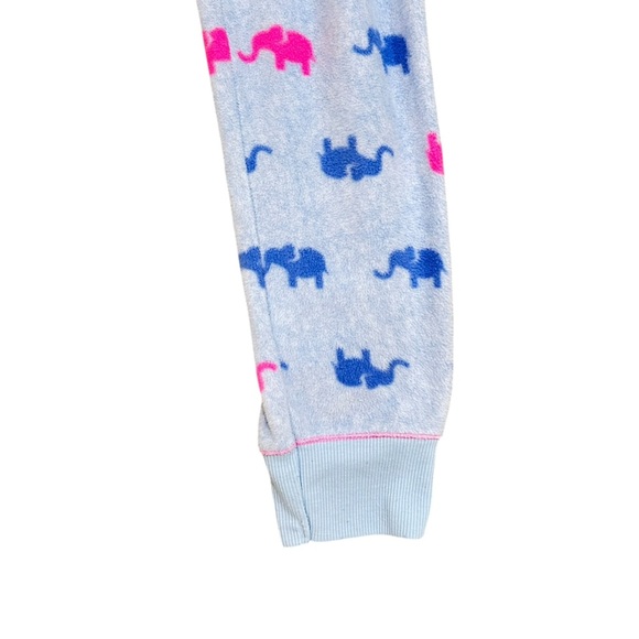 Roudelain elephant Print fleece Pajama coordinated Set pink/ blue size large - Picture 5 of 6